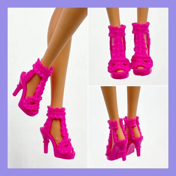 Mattel Other - Barbie Doll Shoes - Fashionistas Pink Ruffle Ankle High Heels Mattel